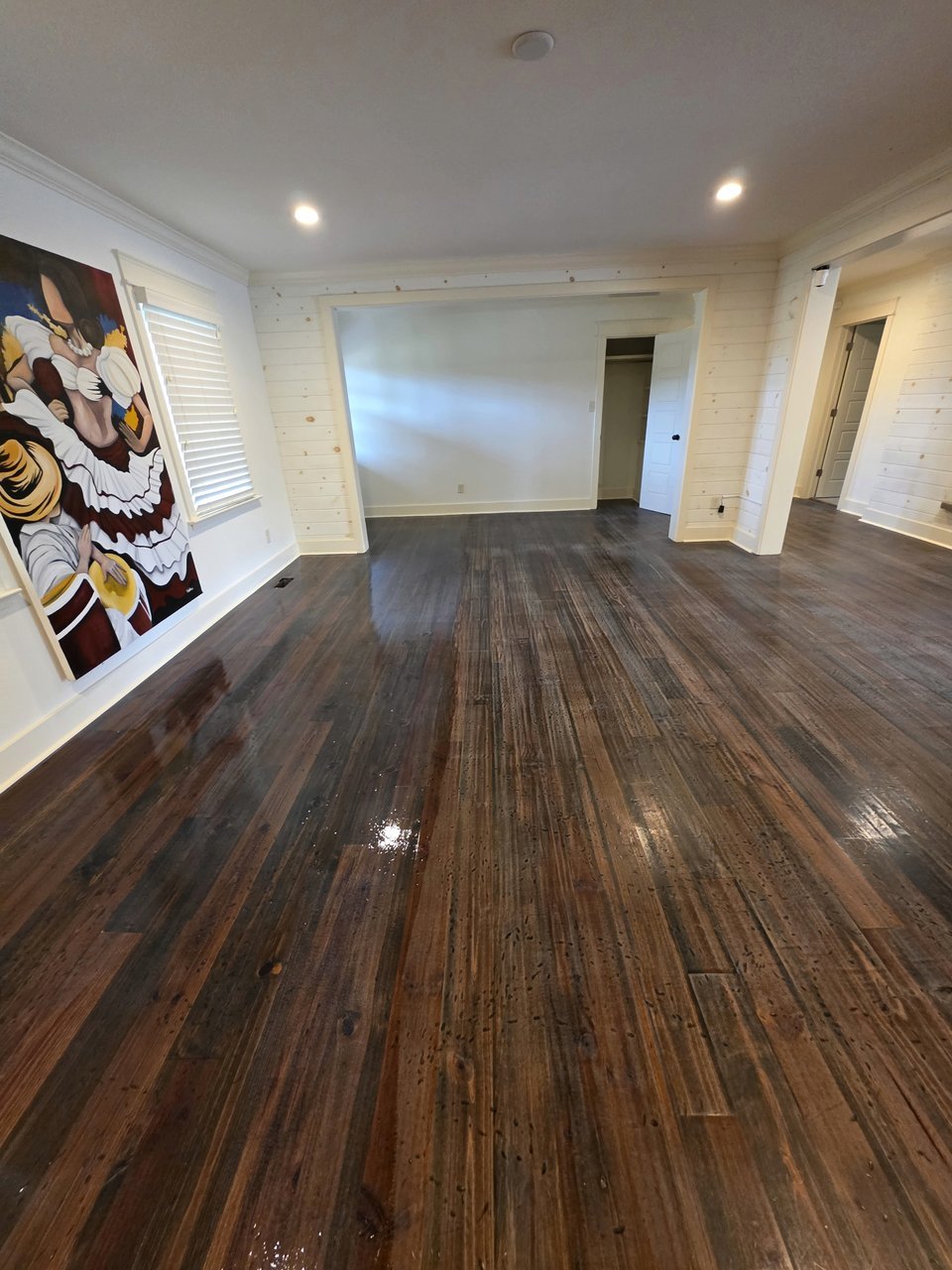 Light reflecting on an existing finished wood floor